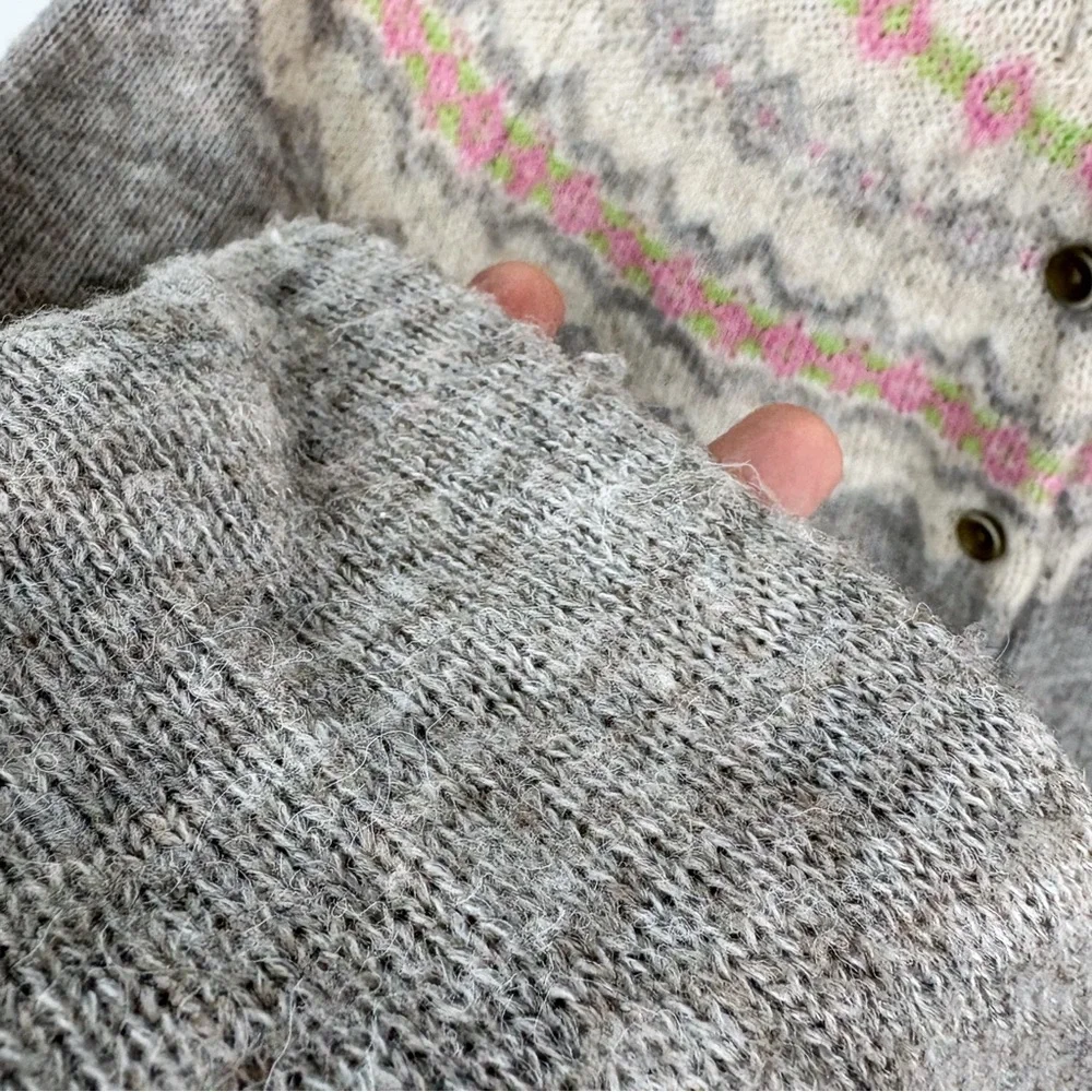 Uniqlo Ines De La Fressange Fair Isle Wool Blend Cardigan Sweater Grey Pink
